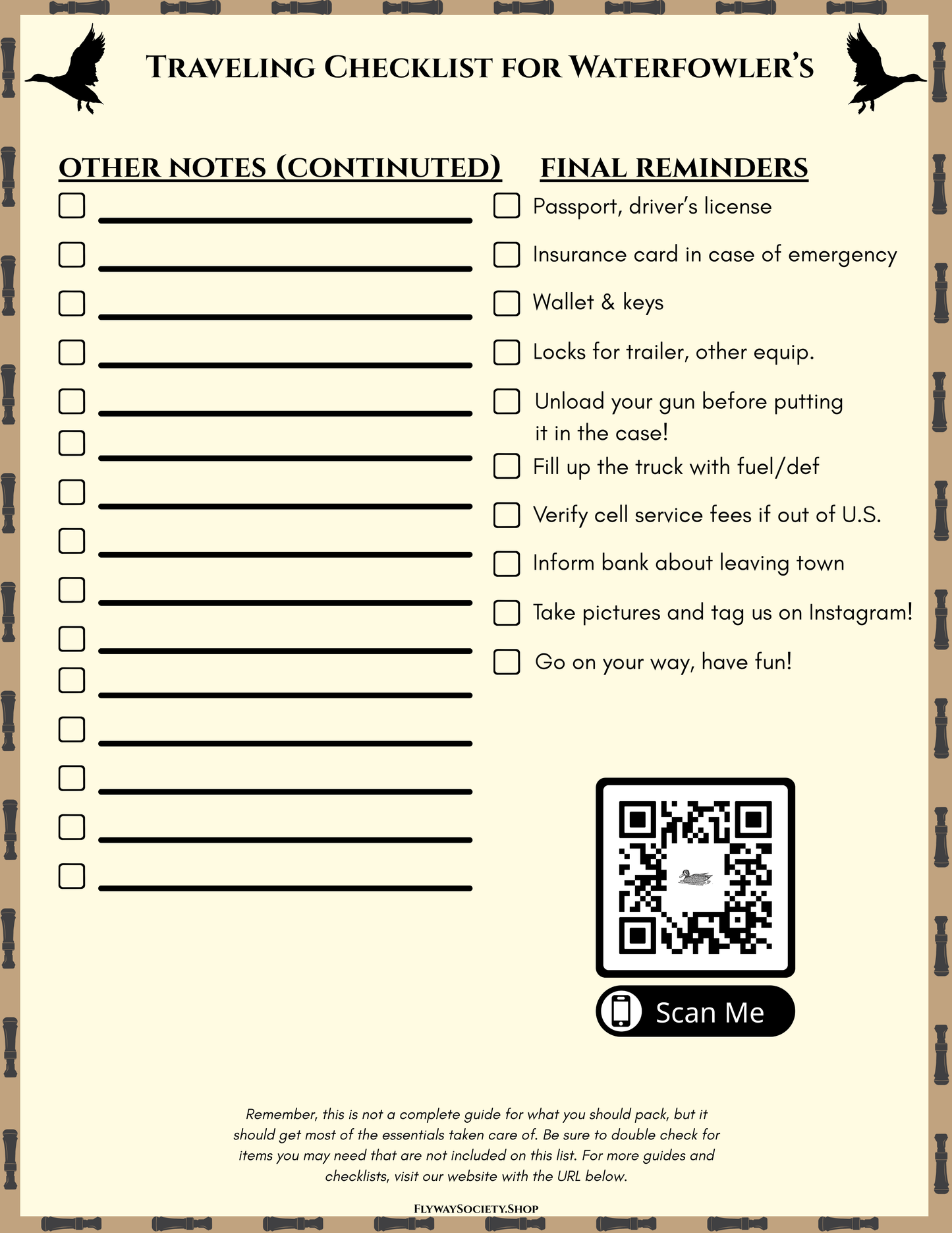 Ultimate Traveling Waterfowl Checklist